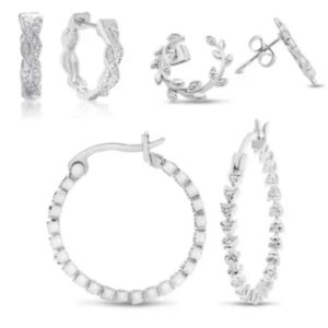 3-Pairs Diamond Hoop Earrings