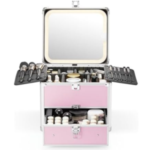 Makeup Box w/Drawers & Detachable Lighted Mirror