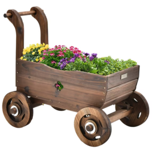 Wood Wagon Planter Box w/Wheels