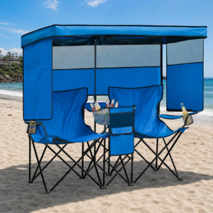 Folding Double Beach Chair w/Canopy & Cooler Bag