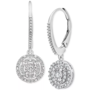 1/4Ct Diamond Circle Leverback Drop Earrings
