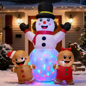 Inflatable 7' LED Snowman & Gingerbread