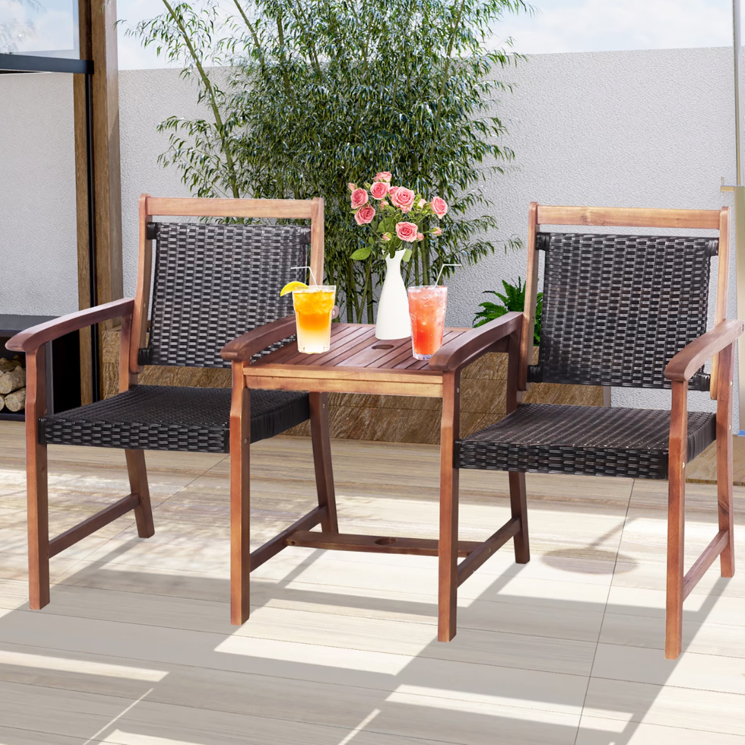 Costway 2-Seat Patio Rattan Bench w/Table