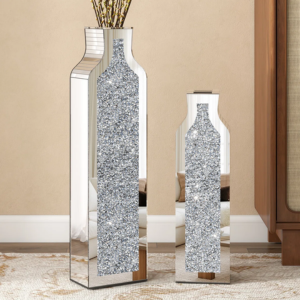 Set of 2 Glass Crushed Diamond Floor Vase