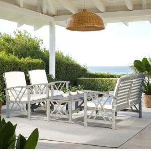4-Person Wood Patio Sofa Set
