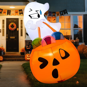 Inflatable 5' Halloween Ghost w/Pumpkin