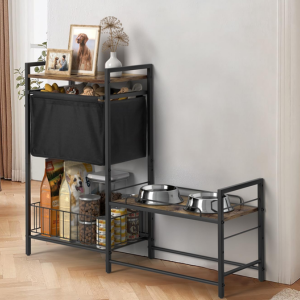 Elevated Dog Bowl Stand w/Toy Basket