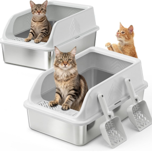 2-Pack XL Stainless Steel Cat Litter Box