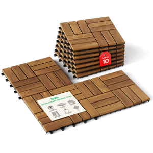 Patio 10-Pack Interlocking Acacia Wood Deck Tiles