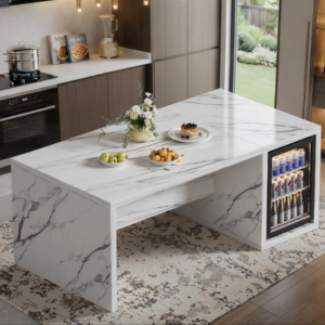 Marble Kitchen Island Table w/Mini Fridge