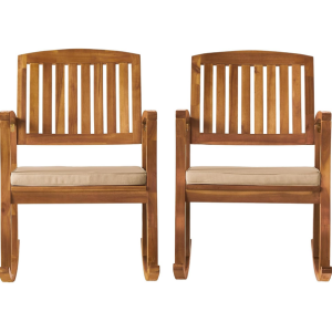 Set of 2 Acacia Wood Cushioned Rocking Chairs