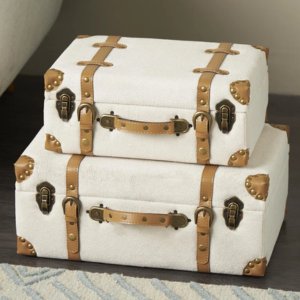 Set of 2 Wood Vintage Storage Decorative Trunk