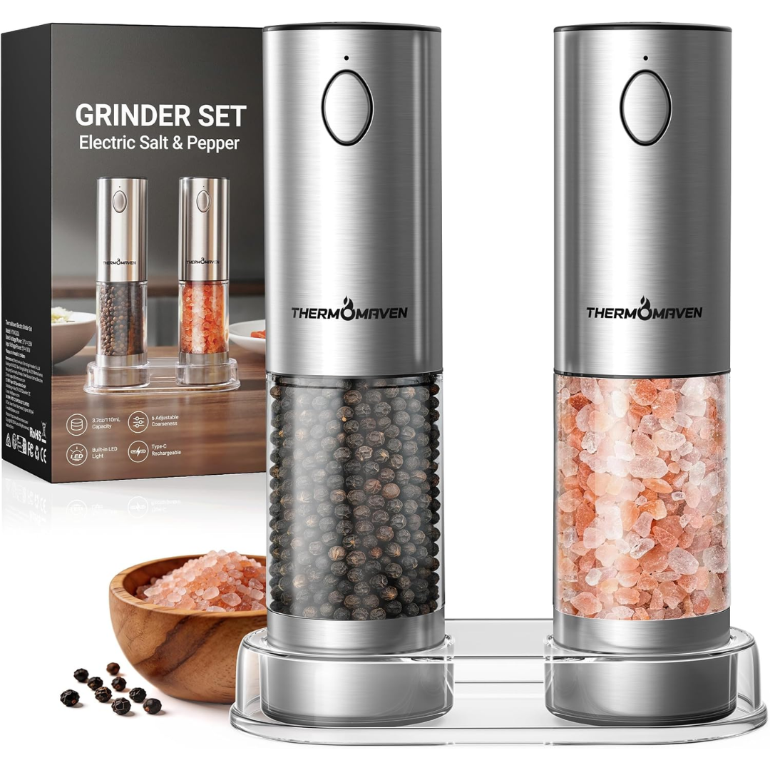 ThermoMaven 110ml Rechargeable Electric Salt & Pepper Grinder Set