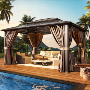 Hardtop Double Roof 12' x 10' Patio Gazebo w/Curtains
