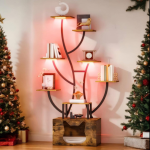 8-Tier LED Tree Bookshelf w/Cats Litter Box
