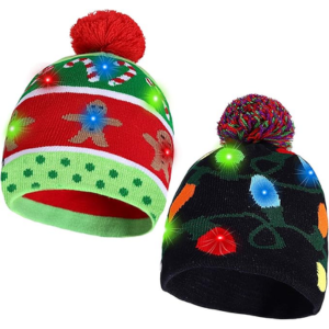 Christmas 2-Pack LED Light-up Knitted Beanie Hat