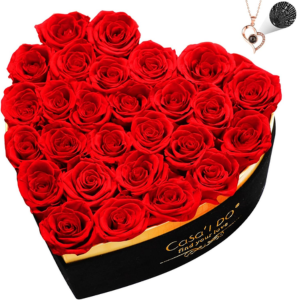 Preserved 27-Piece Roses Heart Box w/Necklace