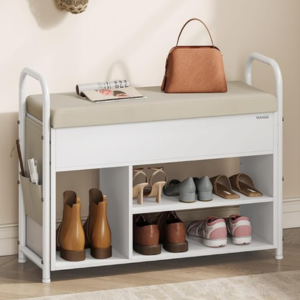 Cushioned Shoe Storage Bench w/PU Pockets