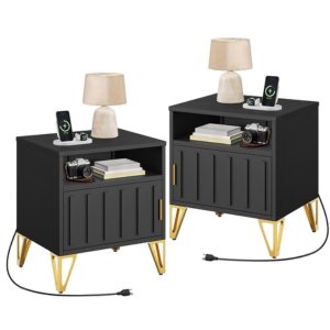 Set of 2 Fluted Nightstand w/Charging Station & Storage