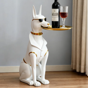 Dog Server Side Table w/Golden Tray