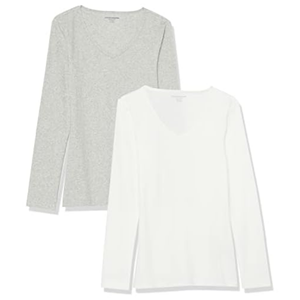 Amazon Essentials 2-Pack Women's V-Neck Knit Rib Shirts