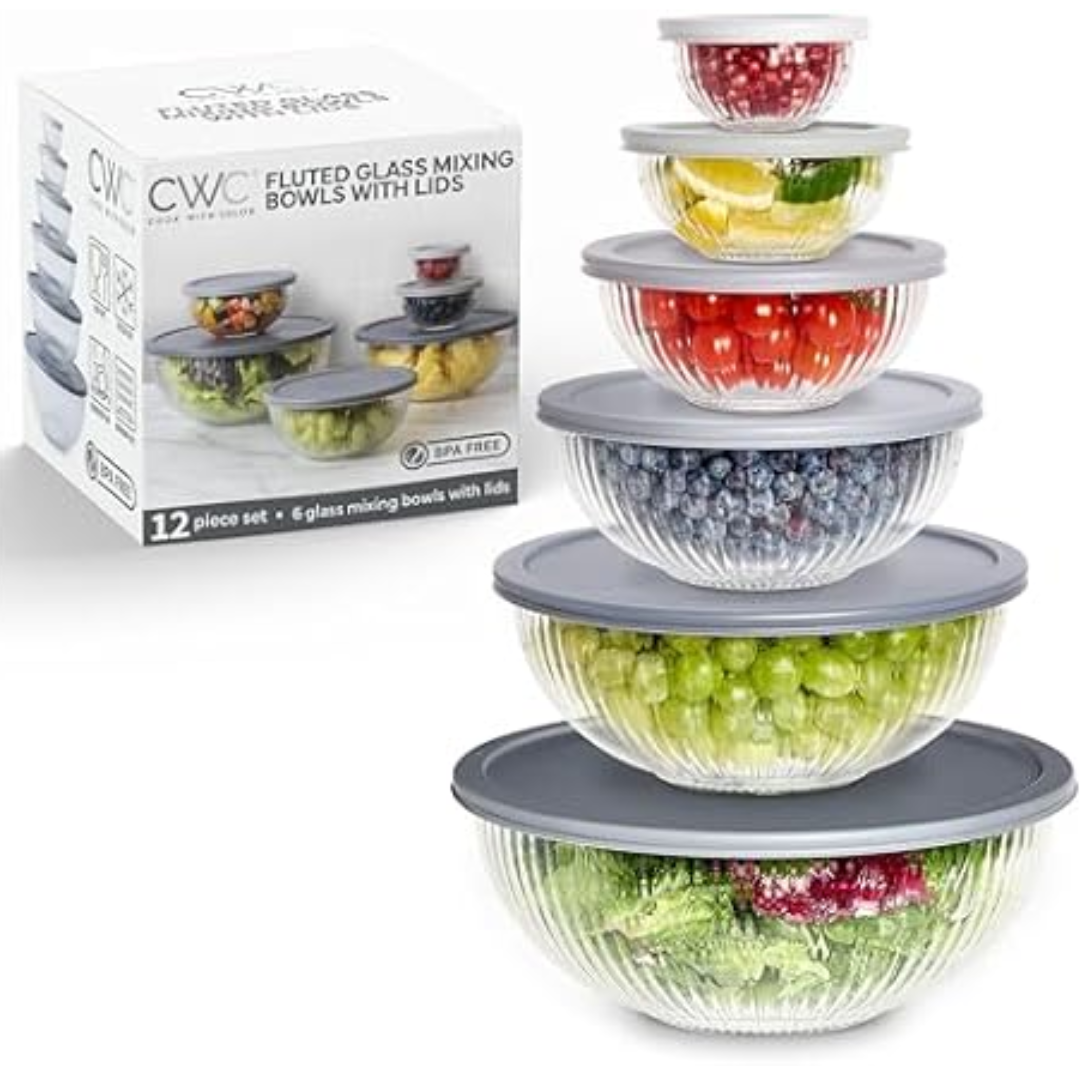 12-Piece Glass Mixing Bowl Set w/ Lids