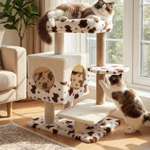 Cow Pattern Cat Tower w/Condo & Scratcher
