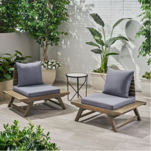 Set of 2 Outdoor Wood Cushioned Club Chairs