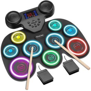 9-Pad LED Electric Drum Set w/Dual Speakers