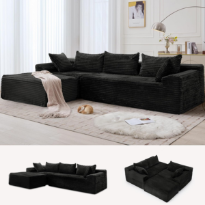 L-Shaped Corduroy Sectional Sofa w/Chaise