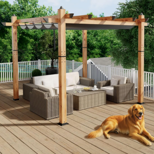 Aluminum 10' Outdoor Pergola w/Retractable Canopy