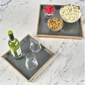 Set of 2 Wood Decorative Serving Trays