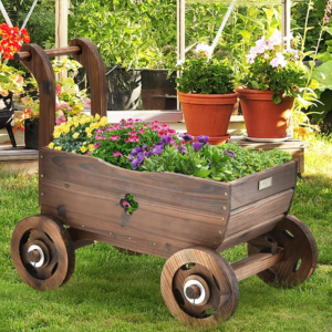 Giantex Wood Wagon Planter Box w/Wheels & Handle